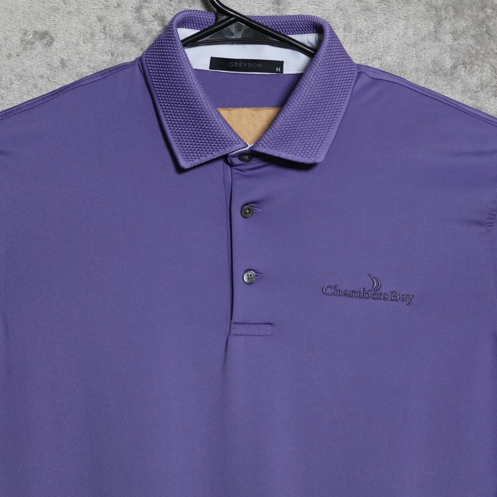 Greyson Polo Shirt Mens Medium Purple Short Sleeve Chambers Bay Golf Logo Preppy